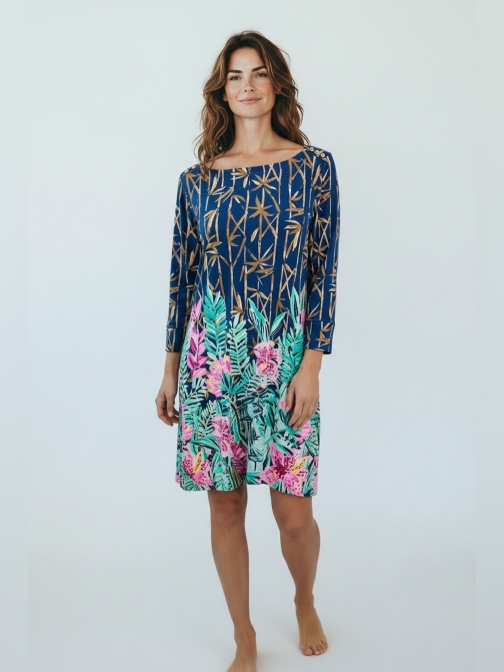 Lilly Pulitzer Women’s Size XL Floral 3/4 Sleeve Gold Buttons Sophie Dress
